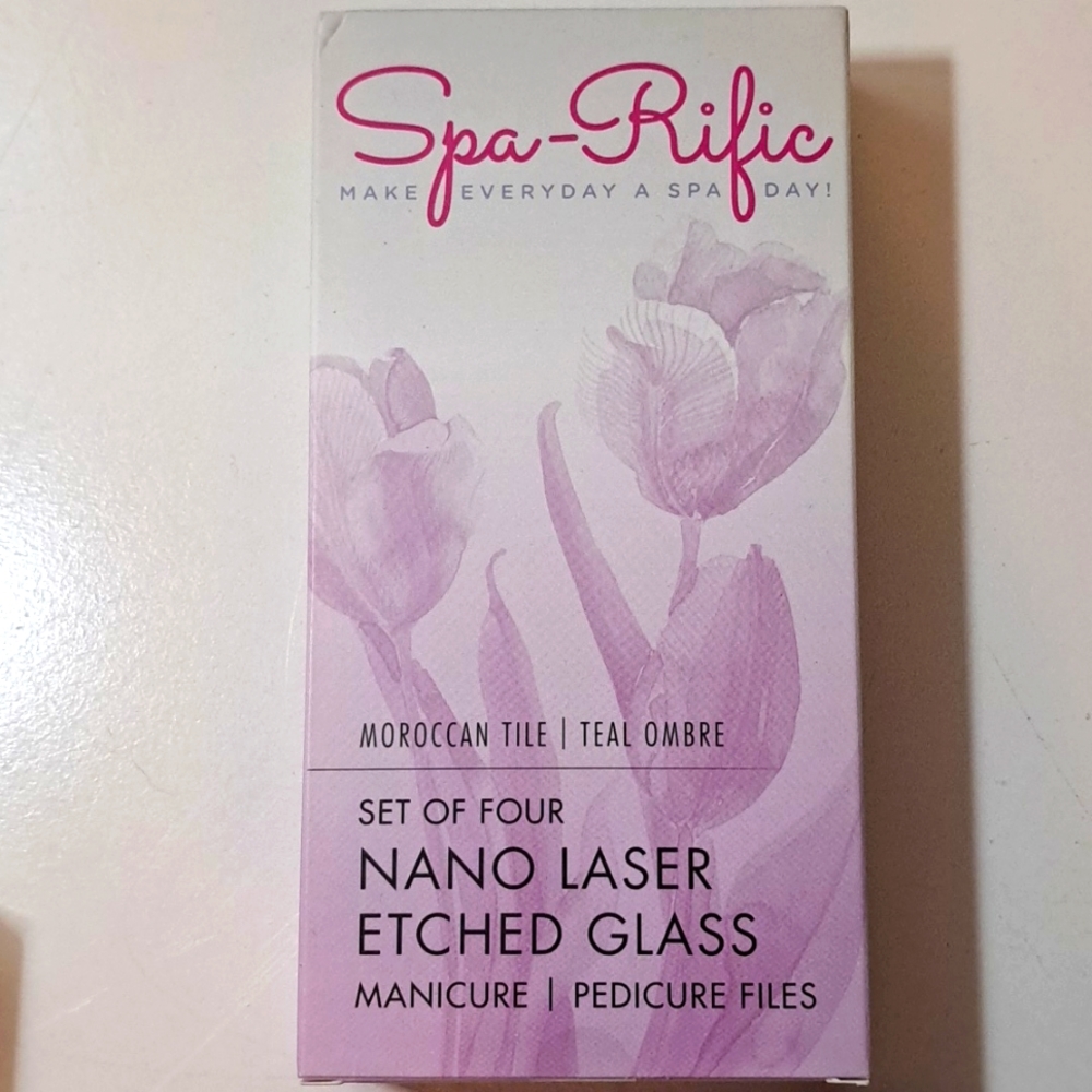 Spa-Rific Set Of Four Nano Laser Etched Glass Mani/Pedi Files Moroccan/Teal